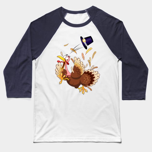 Funny Turkey escape Thanksgiving Character Baseball T-Shirt by BluedarkArt